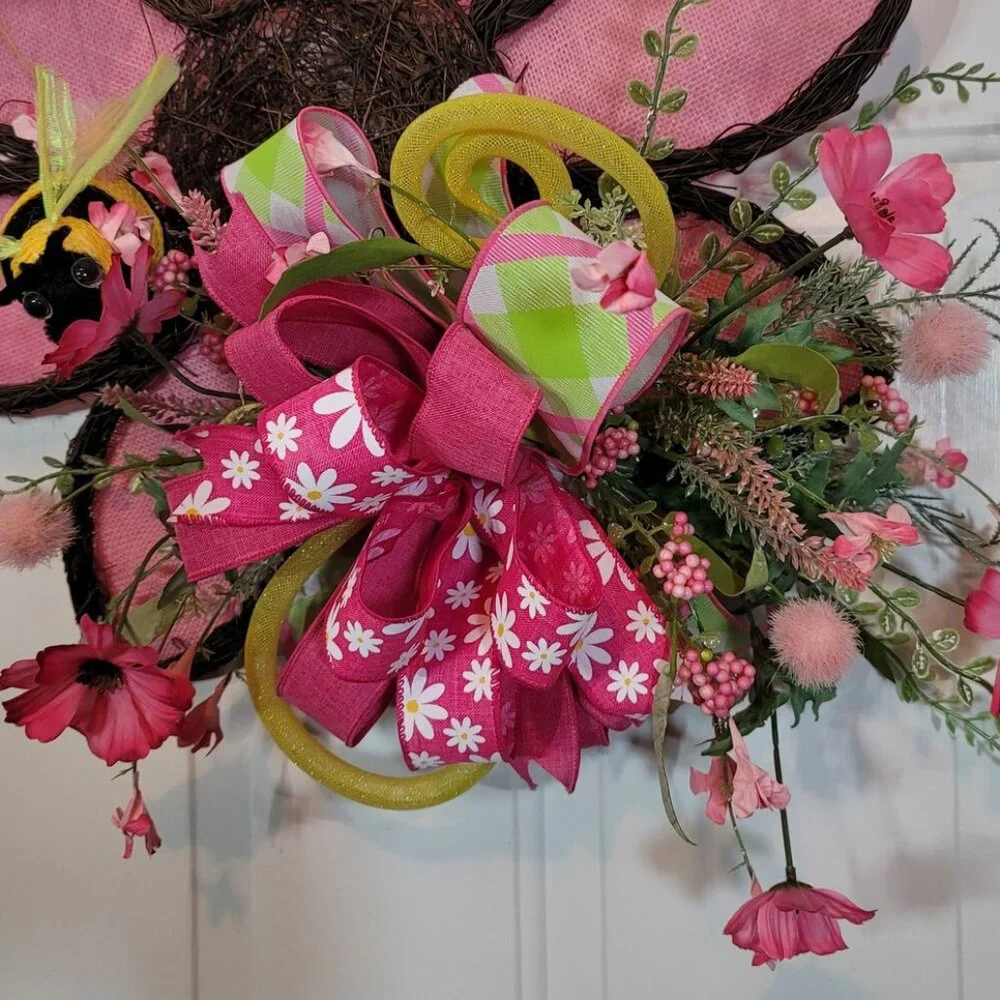 Pink Sunflower with Bees Wreath, Pink Sunflower/Bee‎ Front Door Wreath